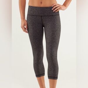 Lululemon Wunder Under Crop Herringbone Black / Black Leggings Sz 4